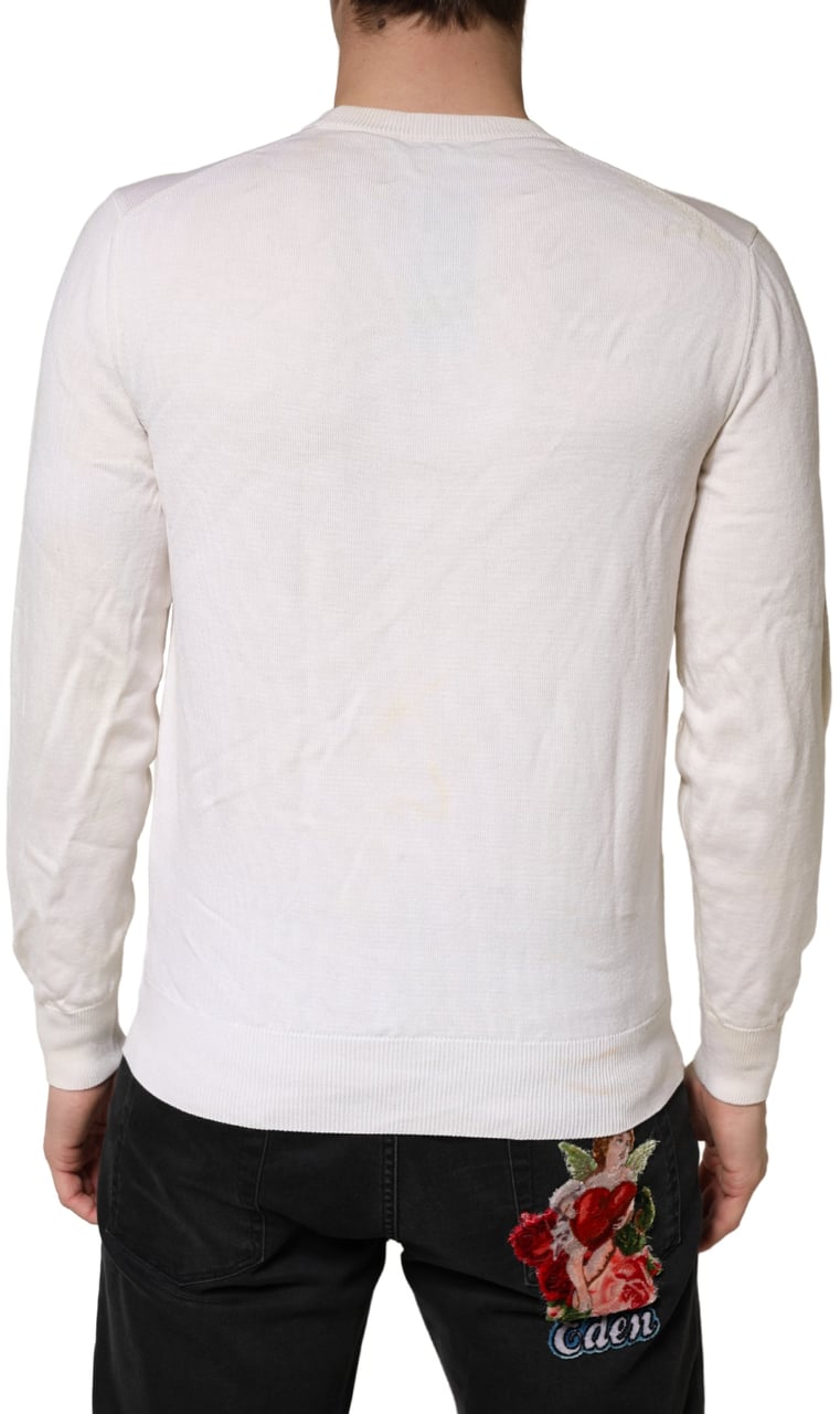 Dolce & Gabbana White Virgin Wool Graphic Logo Crewneck Sweater Wit
