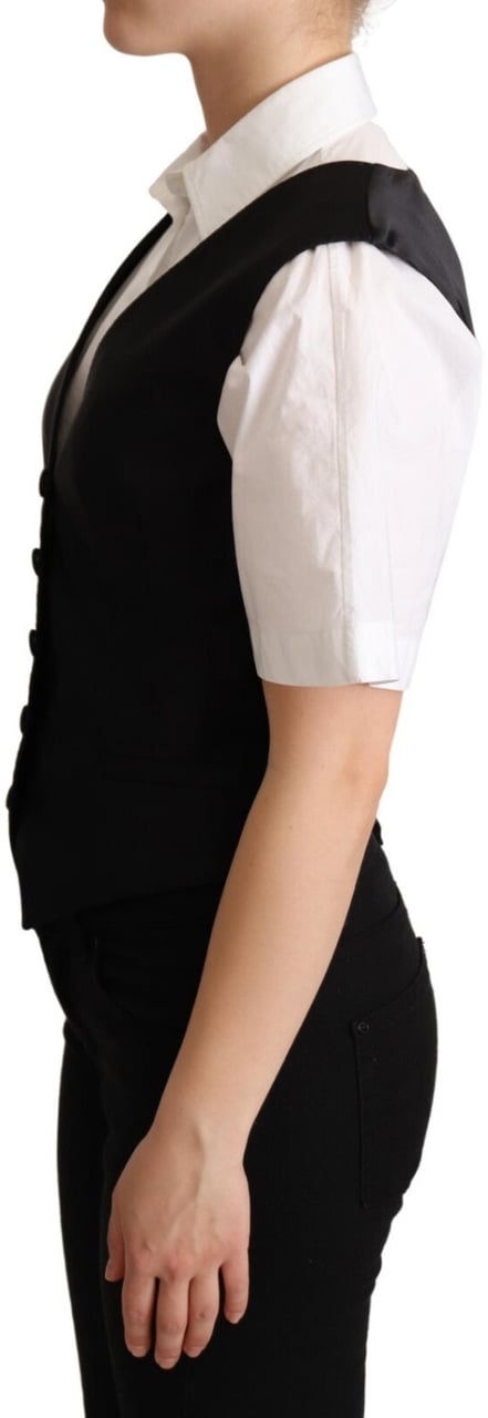 Dolce & Gabbana Solid Black Silk Sleeveless Waistcoat Vest Top Zwart