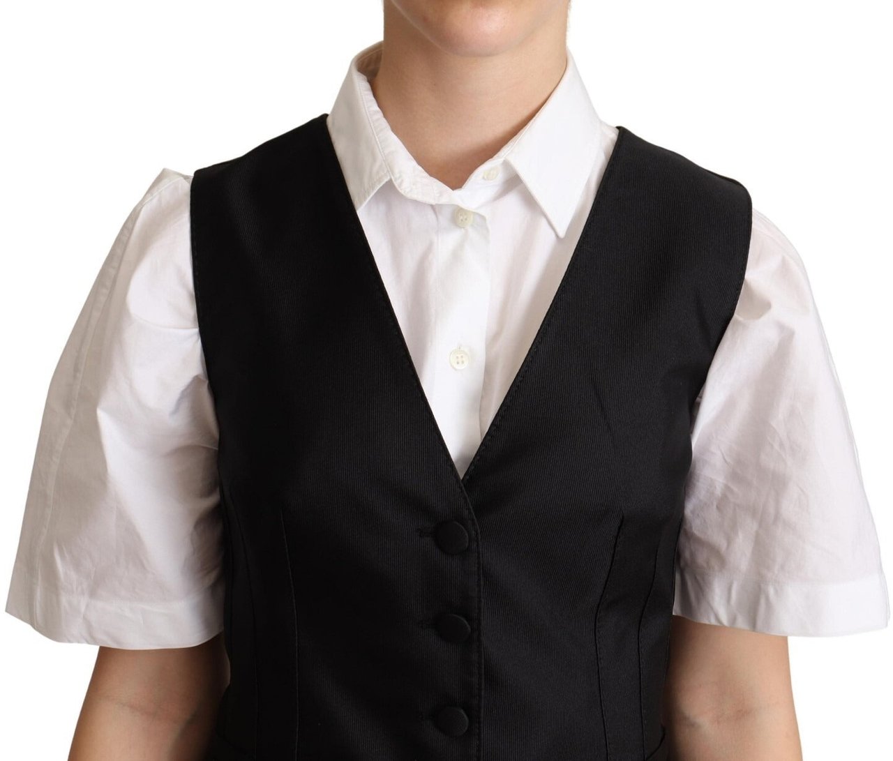 Dolce & Gabbana Solid Black Silk Sleeveless Waistcoat Vest Top Zwart