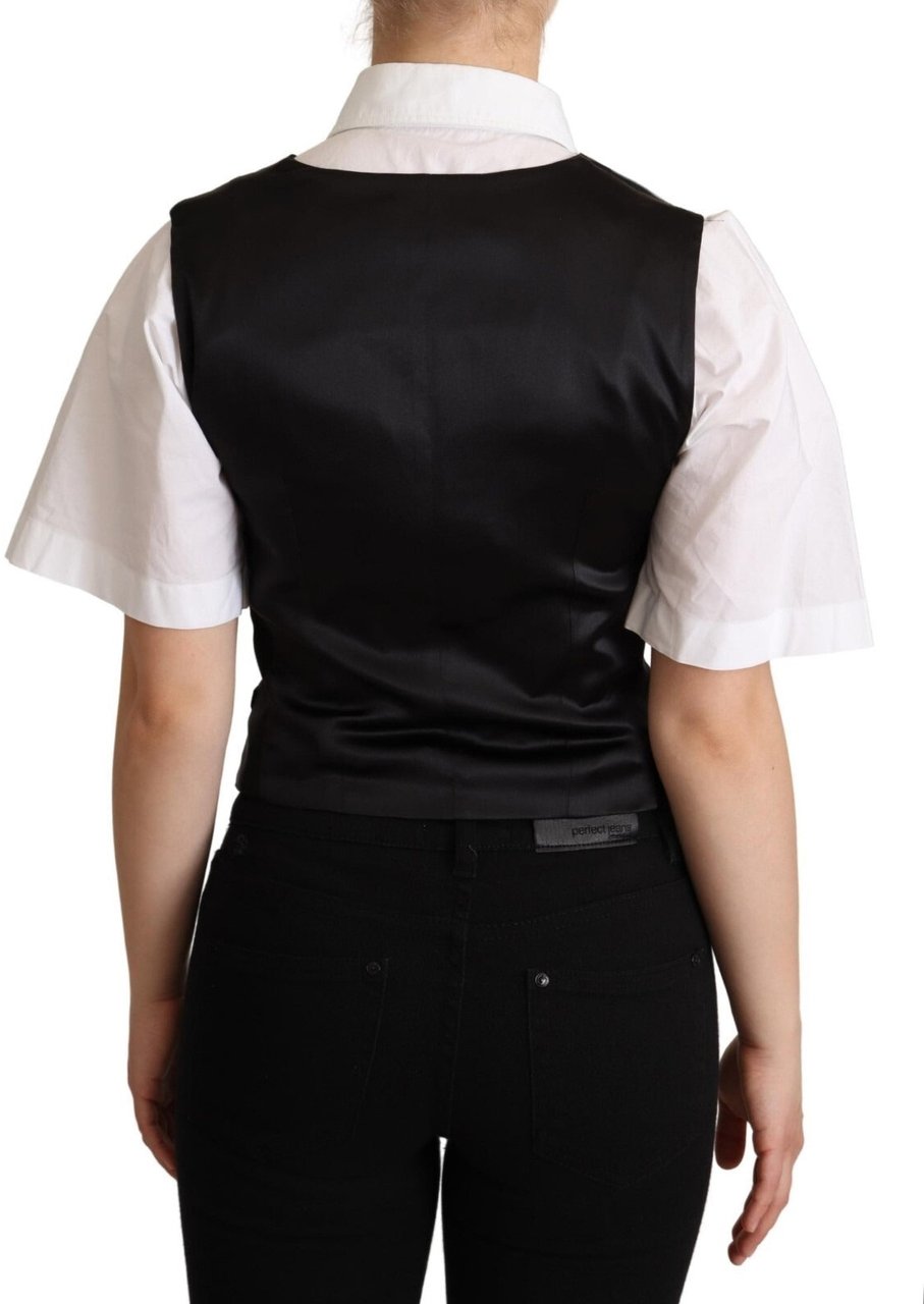 Dolce & Gabbana Solid Black Silk Sleeveless Waistcoat Vest Top Zwart
