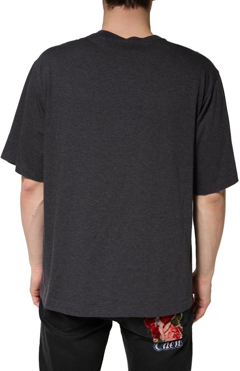 Dolce & Gabbana Dark Grey Cotton Crewneck Short Sleeve Grijs