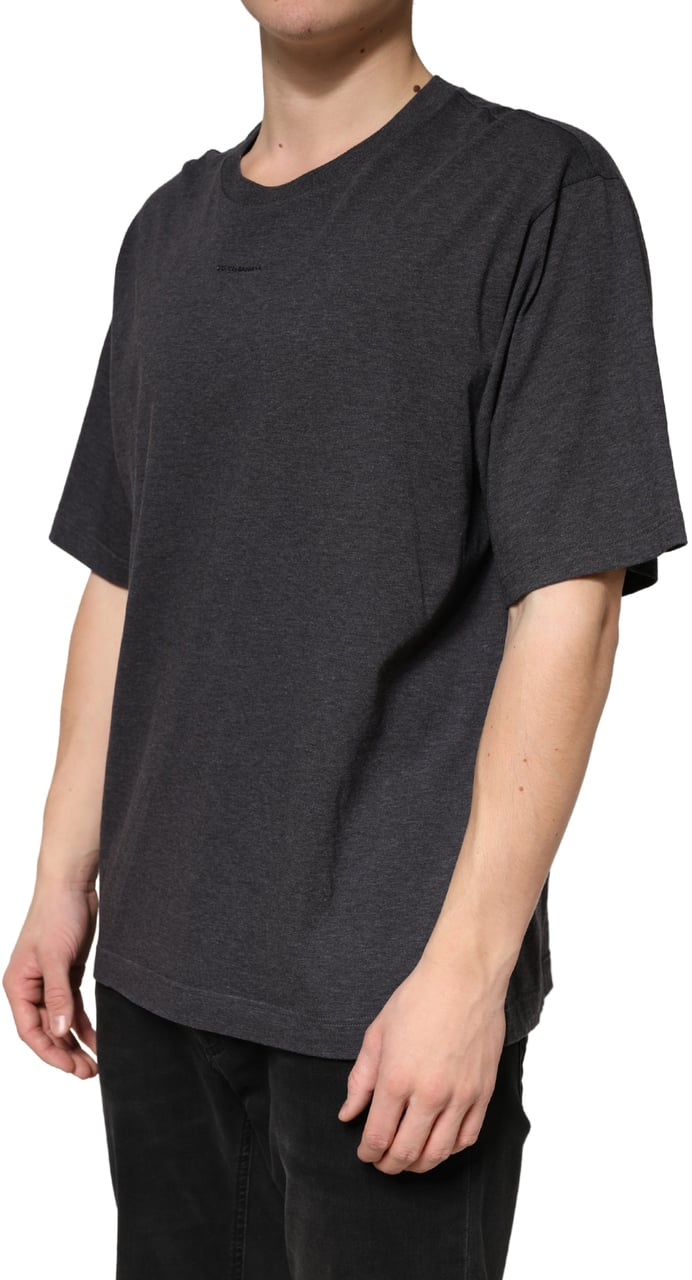 Dolce & Gabbana Dark Grey Cotton Crewneck Short Sleeve Grijs