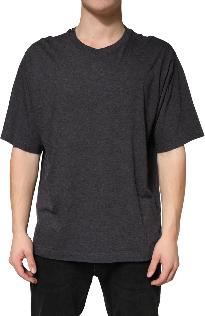 Dolce & Gabbana Dark Grey Cotton Crewneck Short Sleeve Grijs