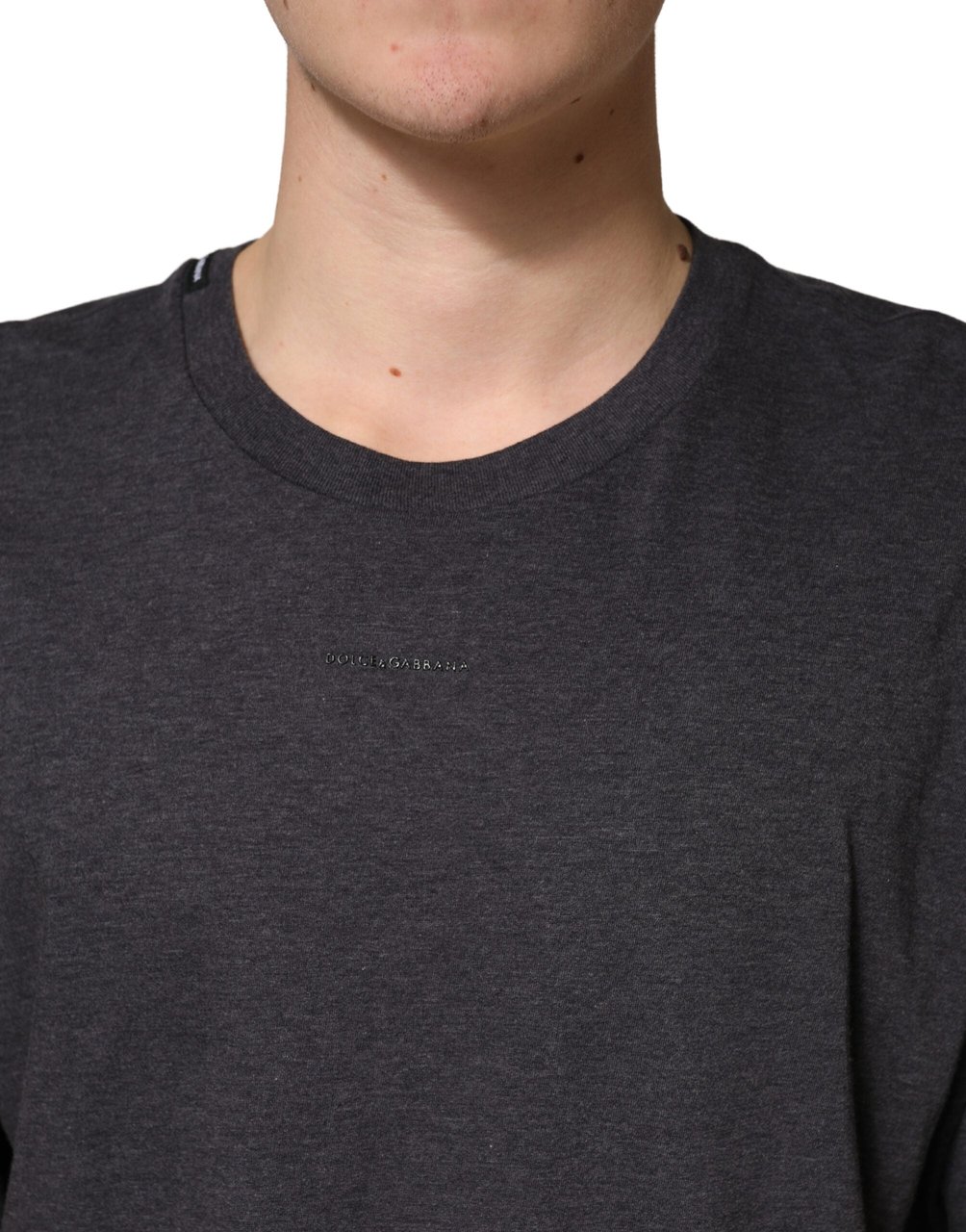 Dolce & Gabbana Dark Grey Cotton Crewneck Short Sleeve Grijs