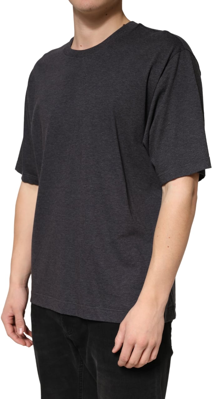 Dolce & Gabbana Dark Grey Cotton Crewneck Short Sleeve Grijs