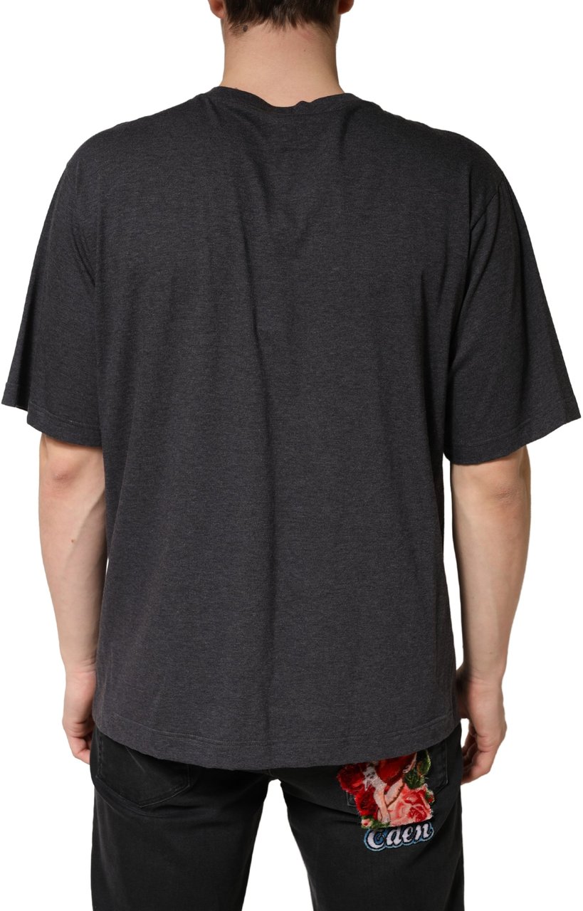 Dolce & Gabbana Dark Grey Cotton Crewneck Short Sleeve Grijs