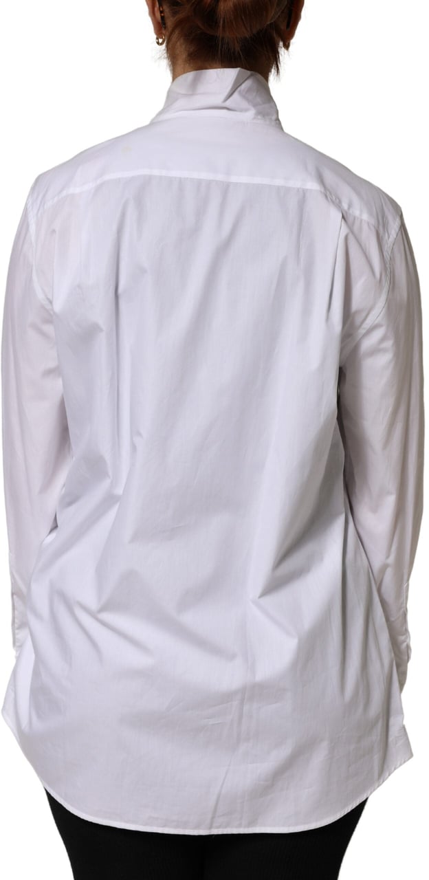 Dolce & Gabbana White Cotton Bow Tie Long Sleeves Blouse Top Wit