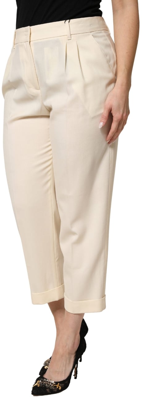 Dolce & Gabbana Ivory Wool Mid Waist Cropped Trouser Pants Wit