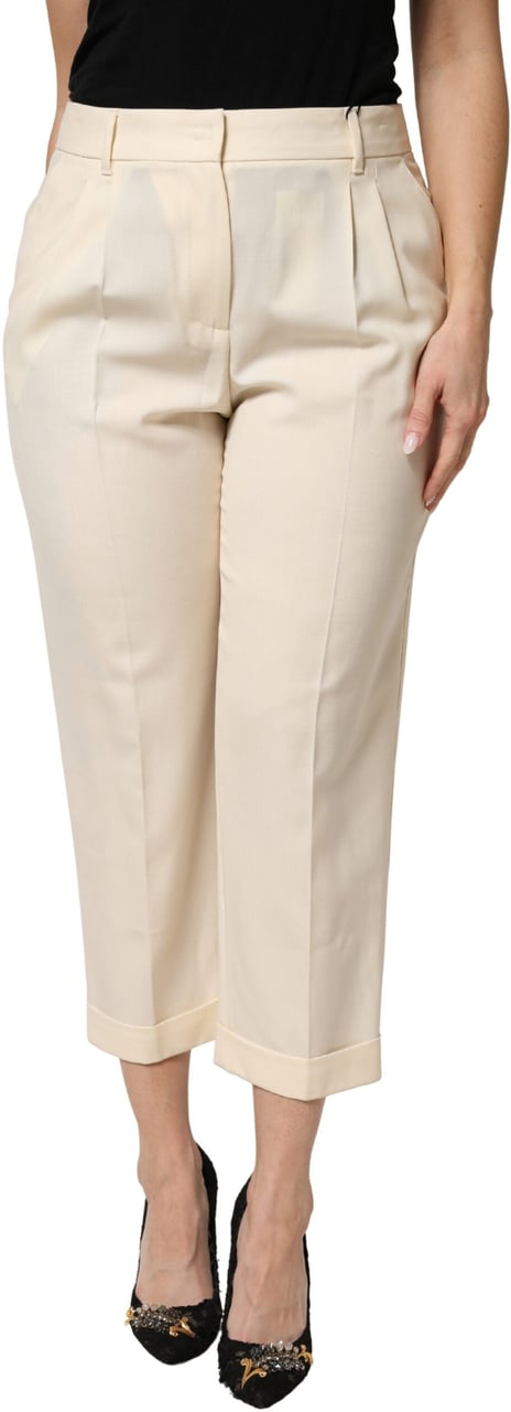 Dolce & Gabbana Ivory Wool Mid Waist Cropped Trouser Pants Wit