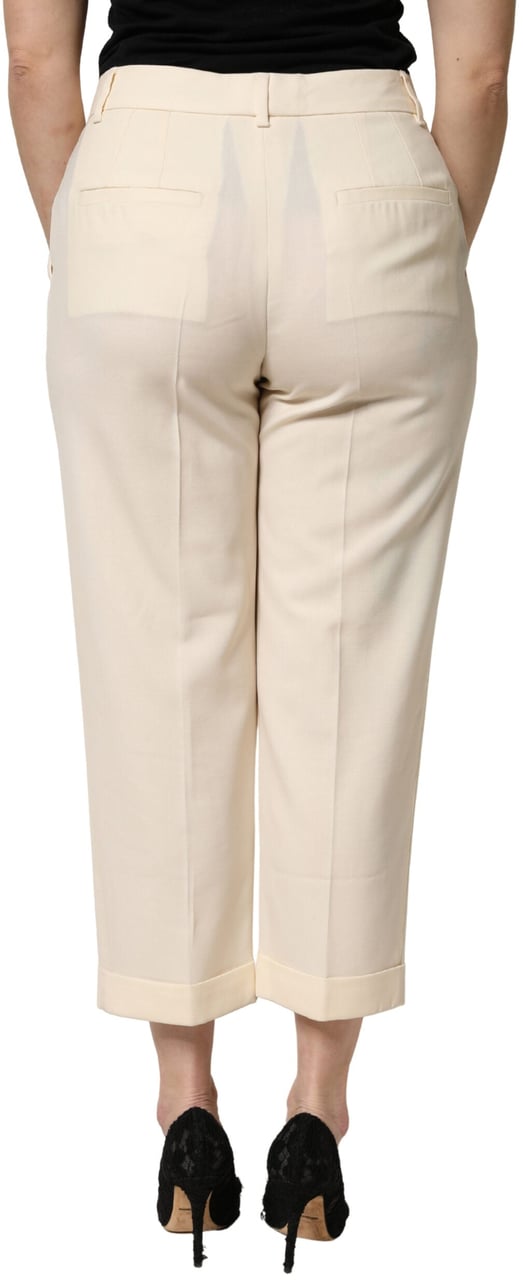 Dolce & Gabbana Ivory Wool Mid Waist Cropped Trouser Pants Wit