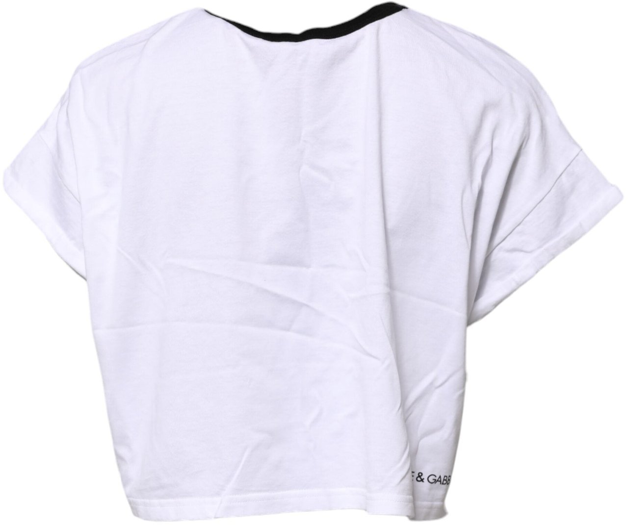 Dolce & Gabbana White Cotton Crew Neck Cropped Top T-shirt Wit
