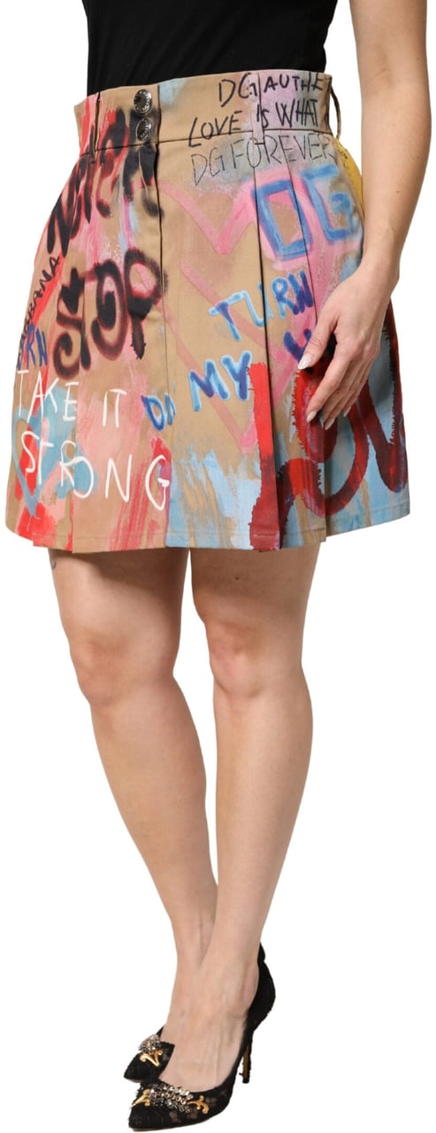 Dolce & Gabbana Beige Graffiti Print Cotton Blend Mini Skirt Beige
