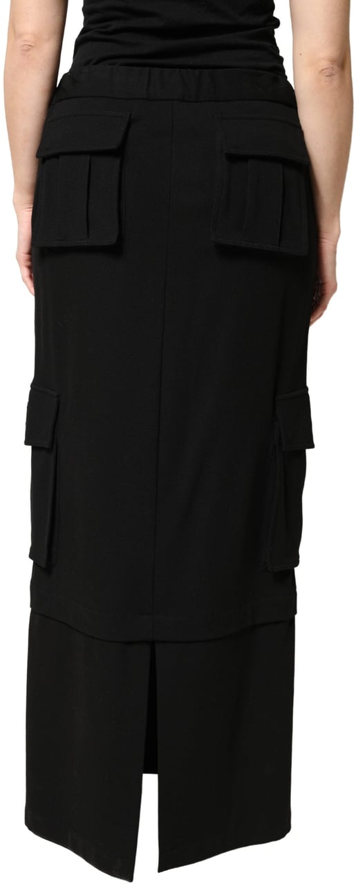 Dolce & Gabbana Black Cotton Drawstring Long Maxi Cargo Skirt Zwart