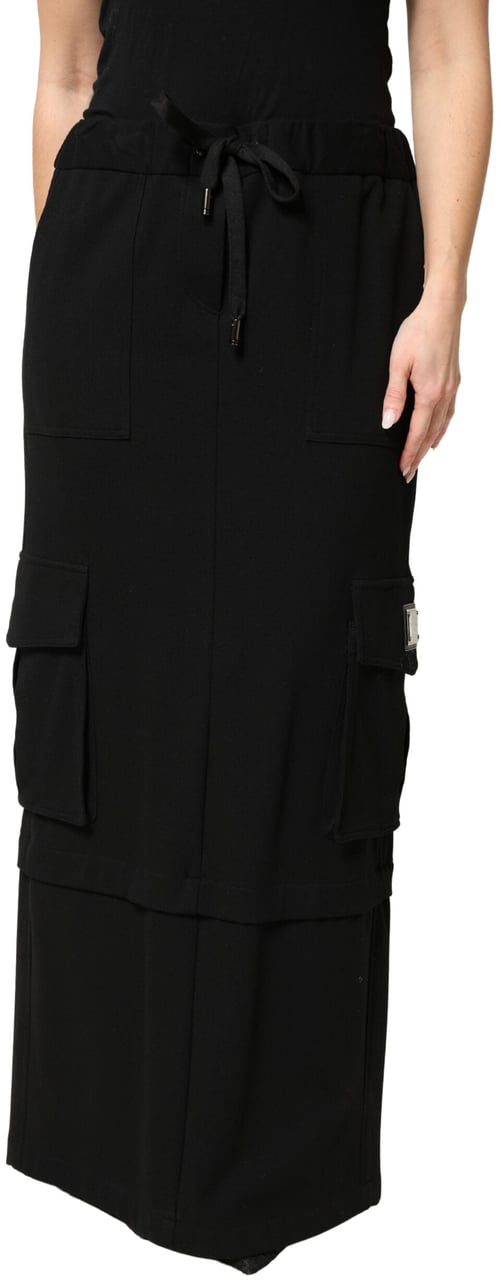 Dolce & Gabbana Black Cotton Drawstring Long Maxi Cargo Skirt Zwart