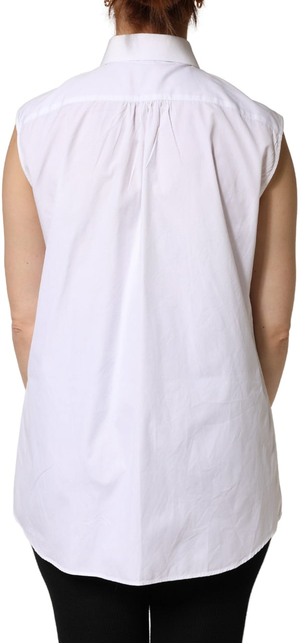 Dolce & Gabbana White Cotton Pleated Sleeveless Button Down Top Wit