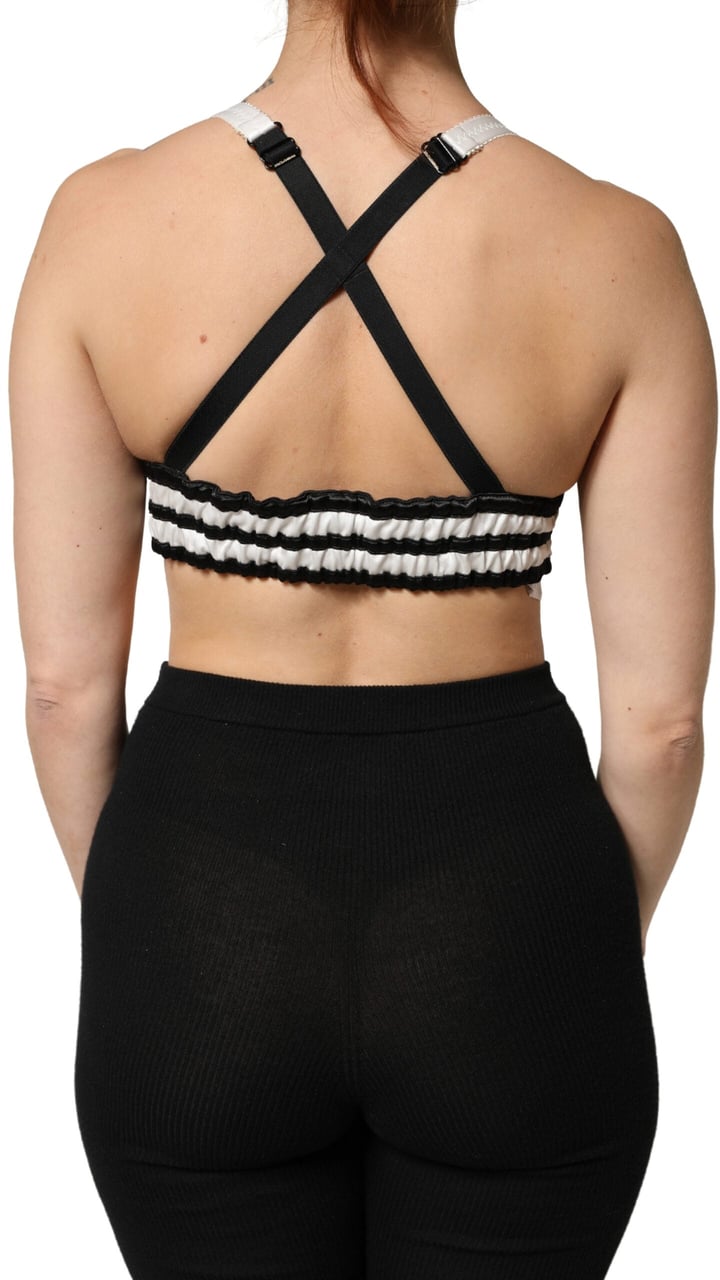 Dolce & Gabbana Black Floral Silk Satin Crop Logo Bralette Top Zwart