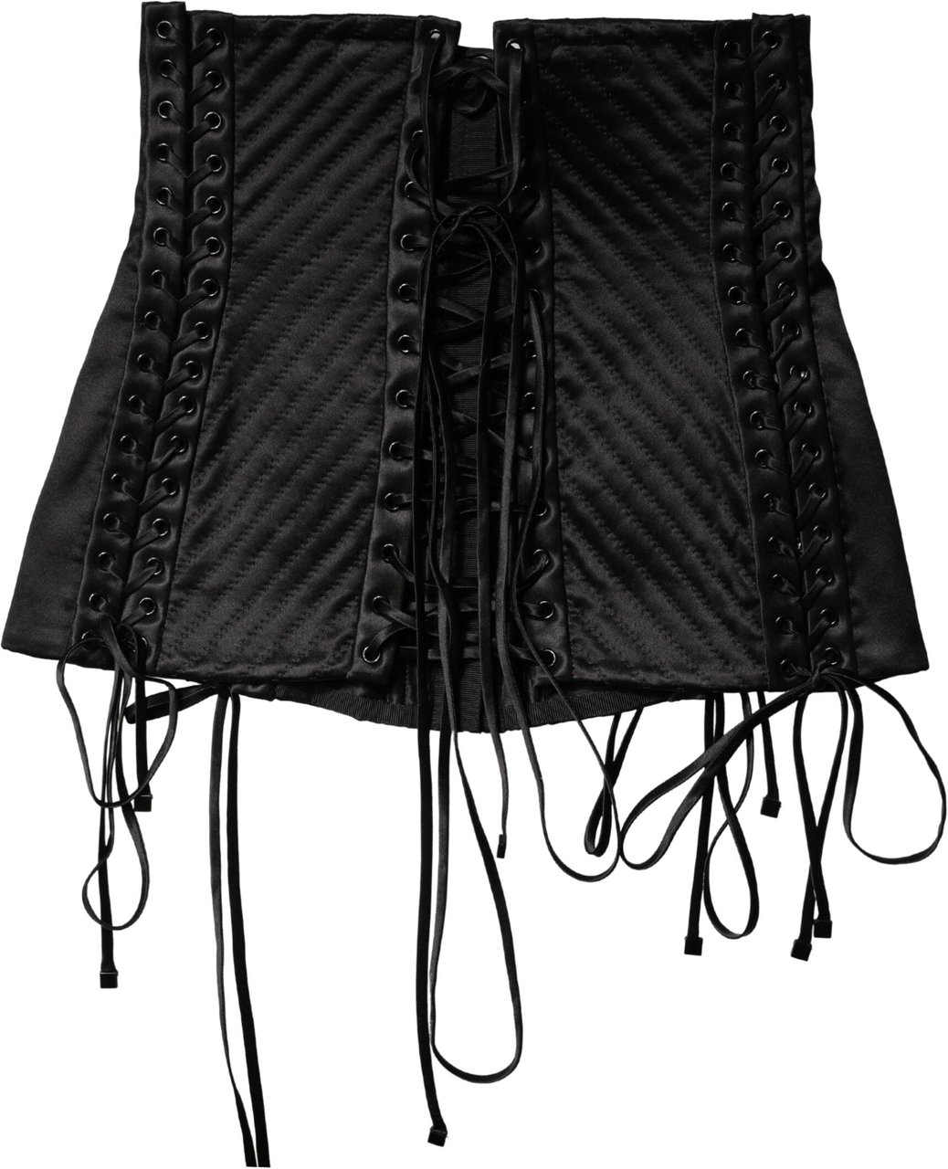 Dolce & Gabbana Black Silk Lace-Up Waist Cincher Corset Top Zwart