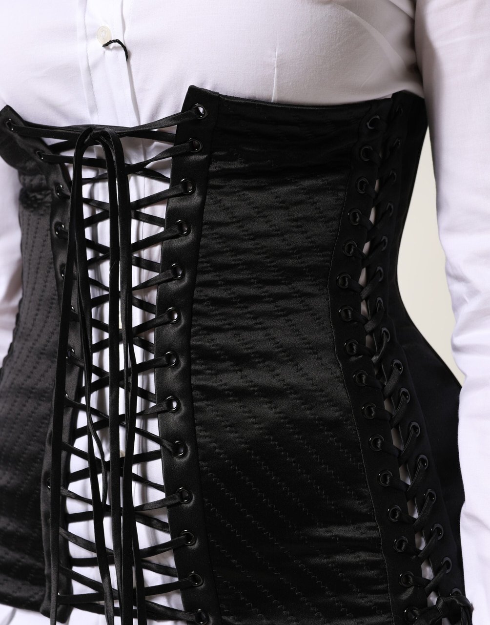 Dolce & Gabbana Black Silk Lace-Up Waist Cincher Corset Top Zwart
