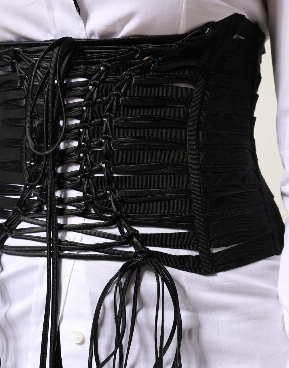 Dolce & Gabbana Black Polyester LaceUp Waist Cincher Corset Top Zwart