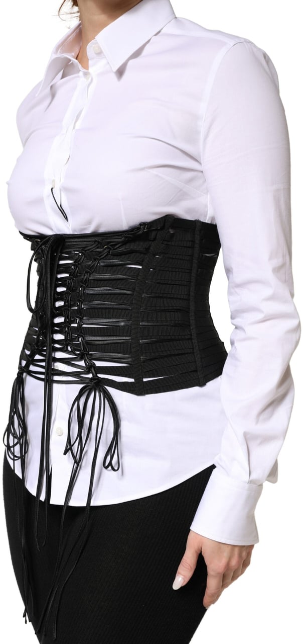 Dolce & Gabbana Black Polyester LaceUp Waist Cincher Corset Top Zwart