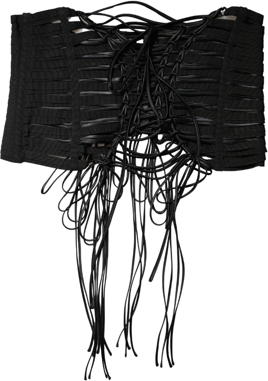 Dolce & Gabbana Black Polyester LaceUp Waist Cincher Corset Top Zwart