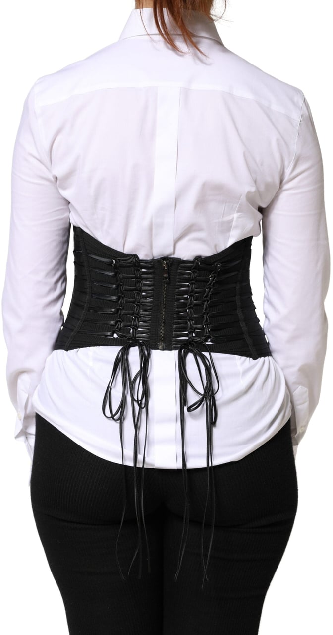 Dolce & Gabbana Black Polyester LaceUp Waist Cincher Corset Top Zwart