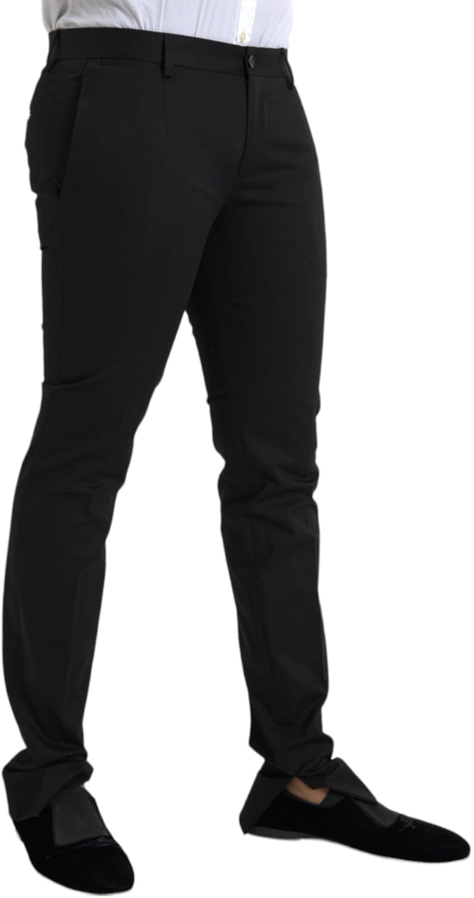 Dolce & Gabbana Black Cotton Stretch Skinny Dress Pants Zwart