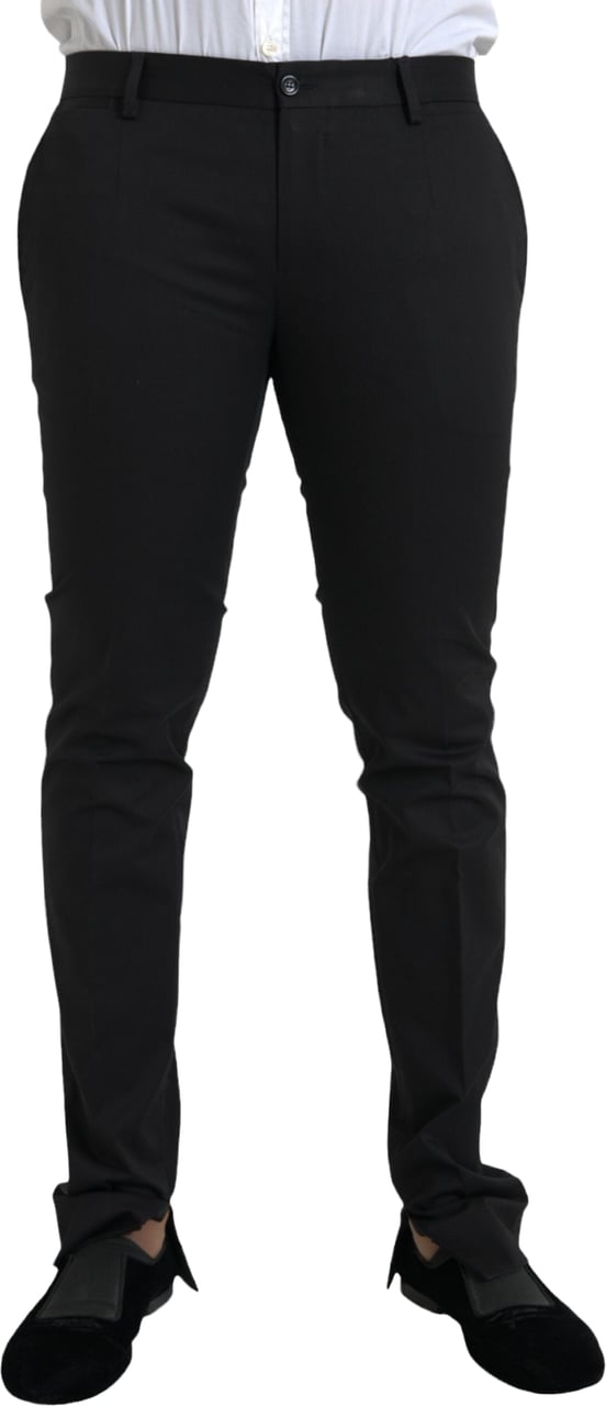 Dolce & Gabbana Black Cotton Stretch Skinny Dress Pants Zwart