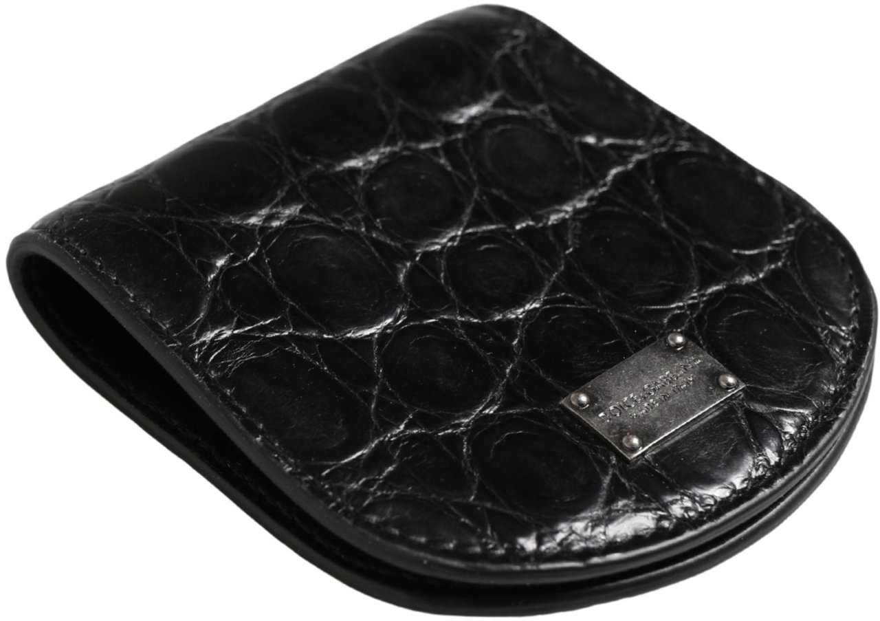 Dolce & Gabbana Black Exotic Skin Condom Case Holder Pocket Wallet Zwart