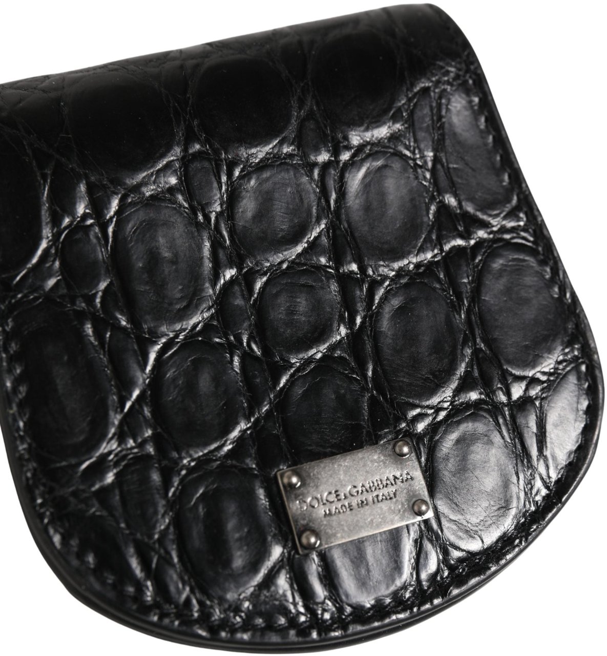 Dolce & Gabbana Black Exotic Skin Condom Case Holder Pocket Wallet Zwart