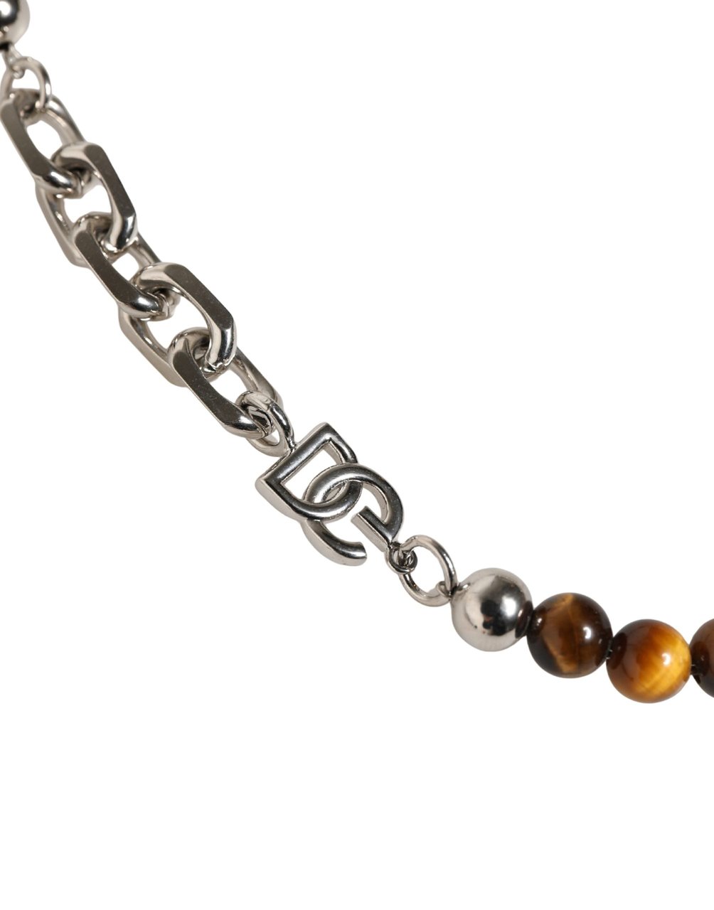 Dolce & Gabbana Silver Tone Brass Chain Beaded Gem DG Logo Bracelet Zilver