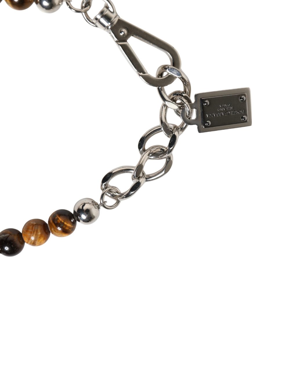 Dolce & Gabbana Silver Tone Brass Chain Beaded Gem DG Logo Bracelet Zilver