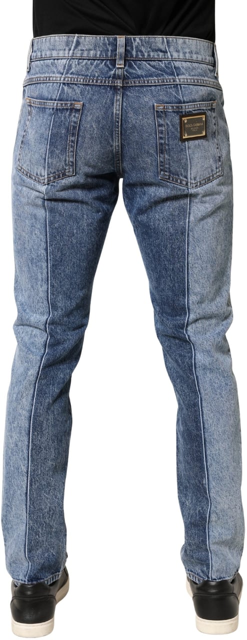 Dolce & Gabbana Two Tone Blue Cotton Regular Men Denim Jeans Blauw