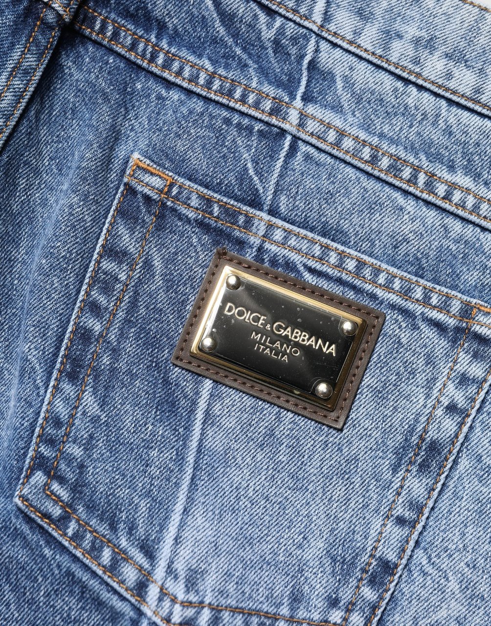 Dolce & Gabbana Two Tone Blue Cotton Regular Men Denim Jeans Blauw