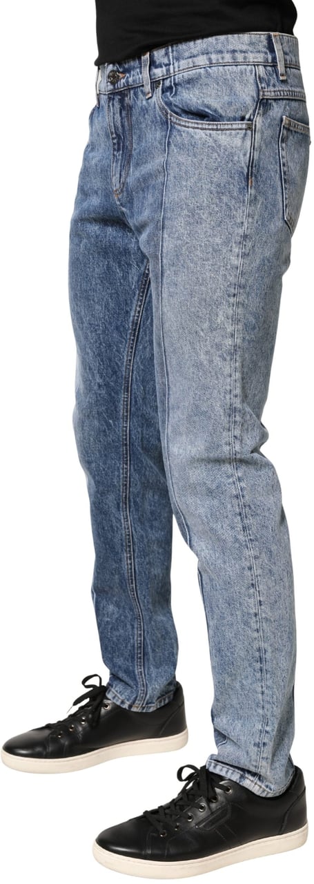 Dolce & Gabbana Two Tone Blue Cotton Regular Men Denim Jeans Blauw