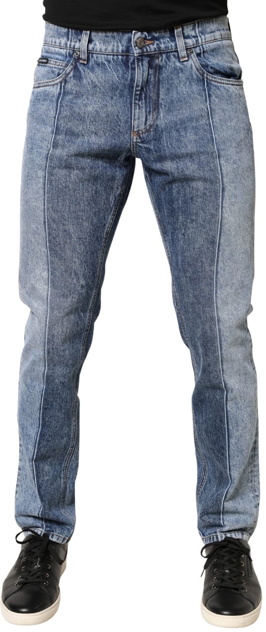 Dolce & Gabbana Two Tone Blue Cotton Regular Men Denim Jeans Blauw