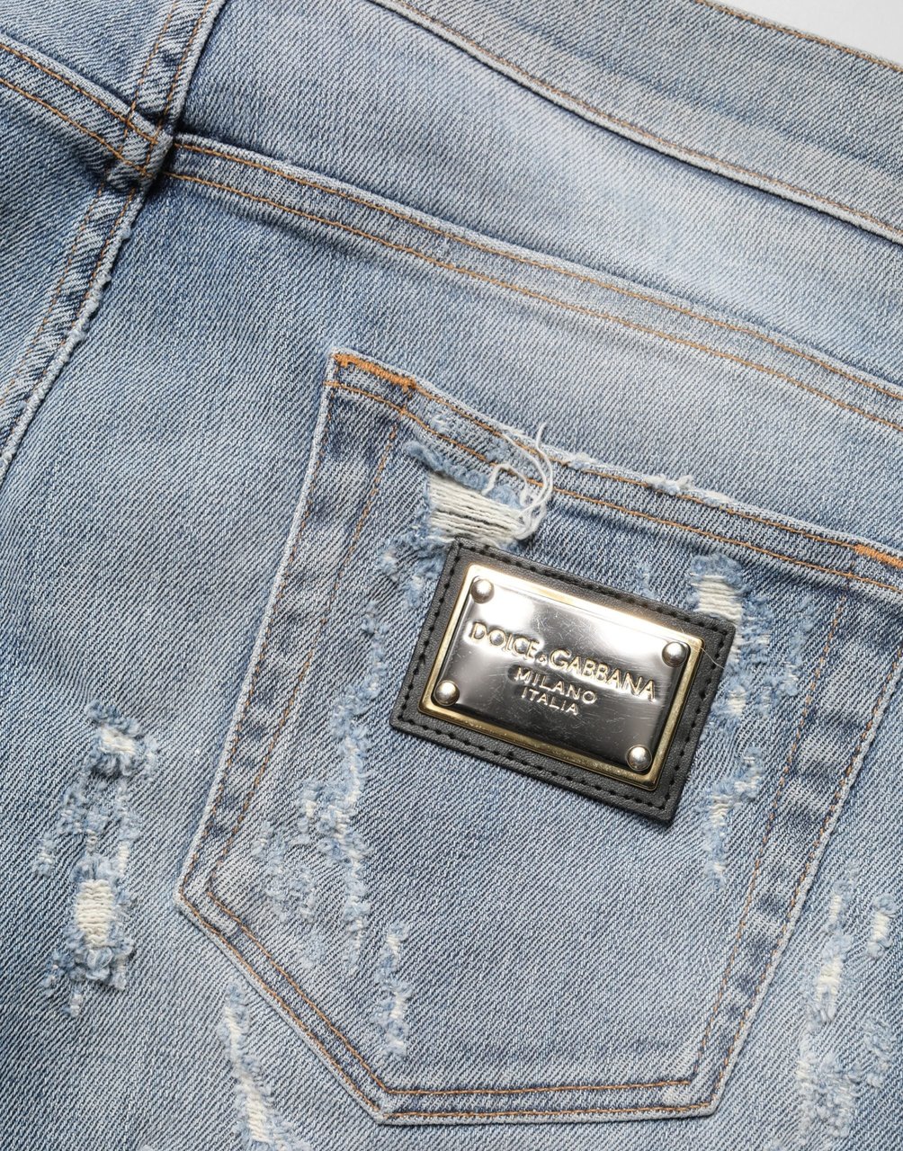 Dolce & Gabbana Light Blue Distressed Skinny Men Denim Jeans Blauw