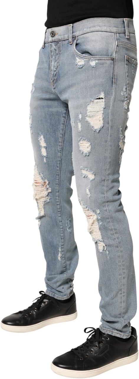 Dolce & Gabbana Light Blue Distressed Skinny Men Denim Jeans Blauw