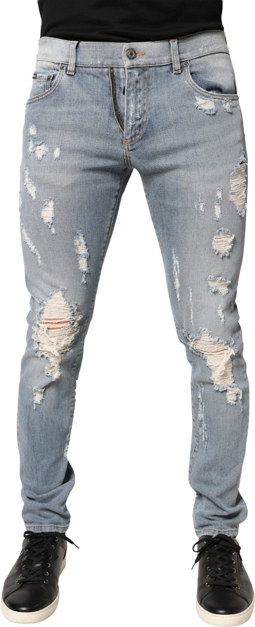 Dolce & Gabbana Light Blue Distressed Skinny Men Denim Jeans Blauw