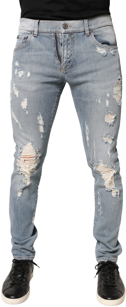 Dolce & Gabbana Light Blue Distressed Skinny Men Denim Jeans Blauw