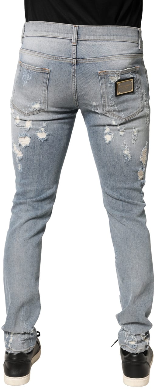 Dolce & Gabbana Light Blue Distressed Skinny Men Denim Jeans Blauw
