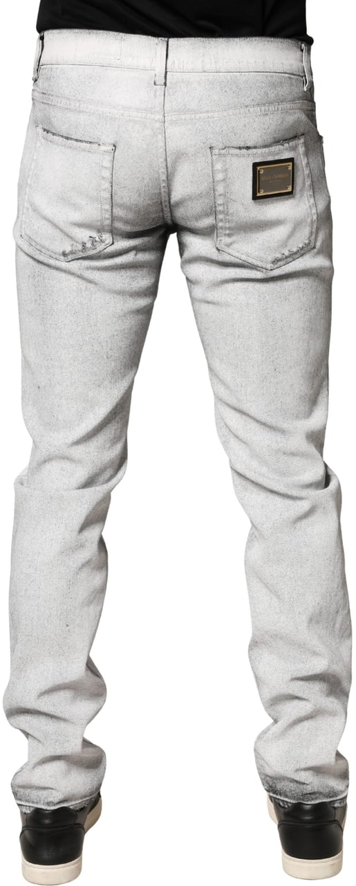Dolce & Gabbana Light Gray Distressed Skinny Men Denim Jeans Grijs