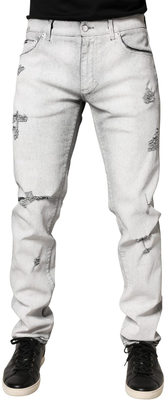 Dolce & Gabbana Light Gray Distressed Skinny Men Denim Jeans Grijs