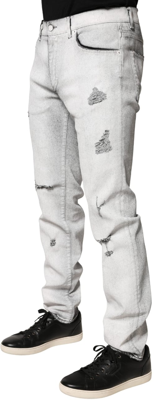 Dolce & Gabbana Light Gray Distressed Skinny Men Denim Jeans Grijs