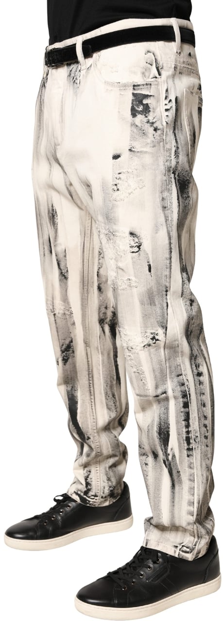 Dolce & Gabbana White Distressed Paint Print LooseDenim Jeans Wit