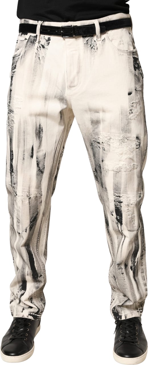 Dolce & Gabbana White Distressed Paint Print LooseDenim Jeans Wit