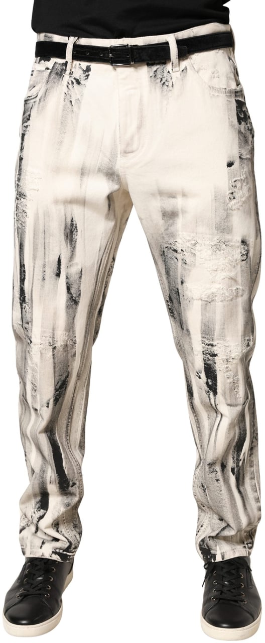 Dolce & Gabbana White Distressed Paint Print LooseDenim Jeans Wit