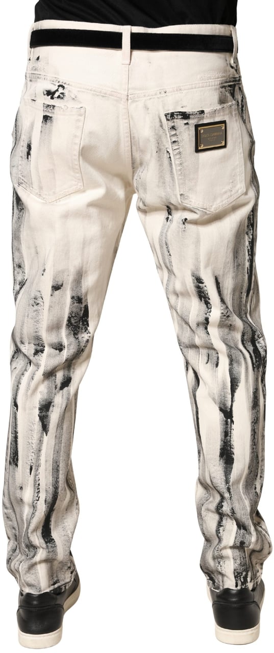 Dolce & Gabbana White Distressed Paint Print LooseDenim Jeans Wit