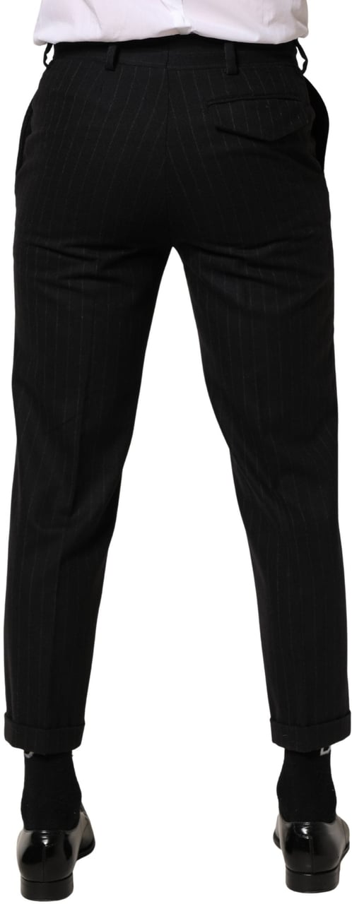 Dolce & Gabbana Black Stripes Wool Dress Formal Trouser Pants Zwart