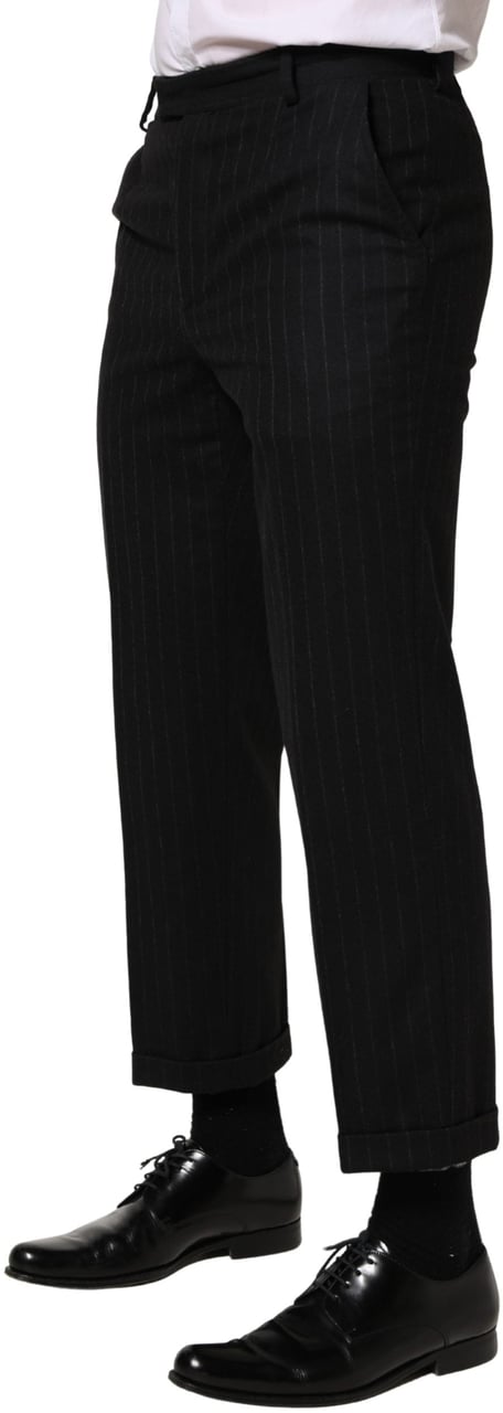 Dolce & Gabbana Black Stripes Wool Dress Formal Trouser Pants Zwart